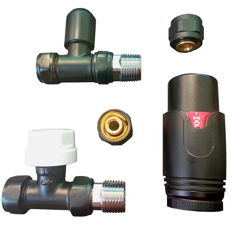 Комплект радиаторный Delta mini прямой 1/2 с термоголовкой М30х1,5 RAL 9005