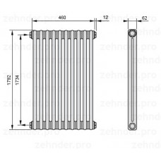 Стальной трубчатый радиатор 2-колончатый Zehnder 2180/10 TL