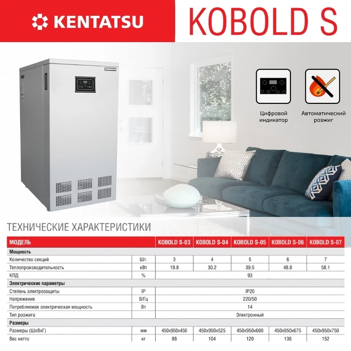 Напольный газовый котел 60 кВт Kentatsu Kobold S-07