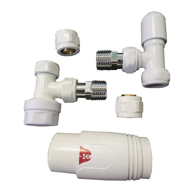 Комплект радиаторный Delta mini угловой 1/2 с термоголовкой М30х1,5 RAL 9016