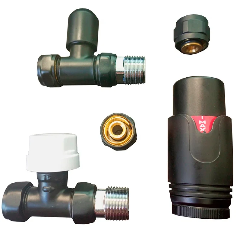 Комплект радиаторный Delta mini прямой 1/2 с термоголовкой М30х1,5 RAL 9005