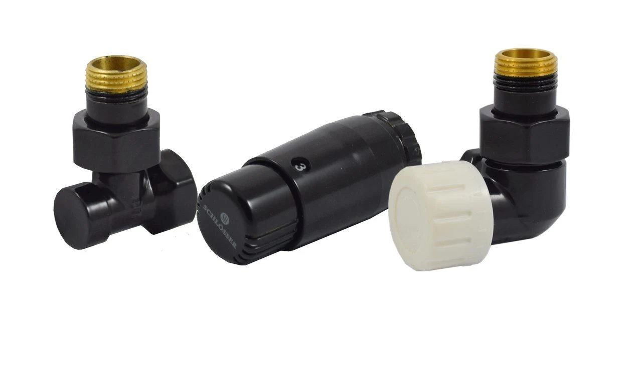 Комплект трехосевой левый Schlosser черный DN15 GZ1/2xGW1/2 с головкой мини M30x1,5